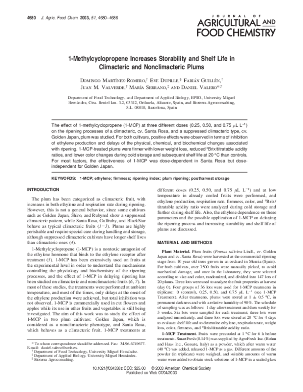 (PDF) 1Methylcyclopropene Increases Storability and Shelf Life in