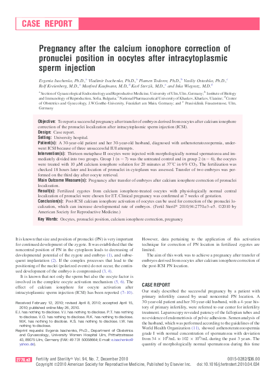 (PDF) Pregnancy after the calcium ionophore correction of pronuclei ...