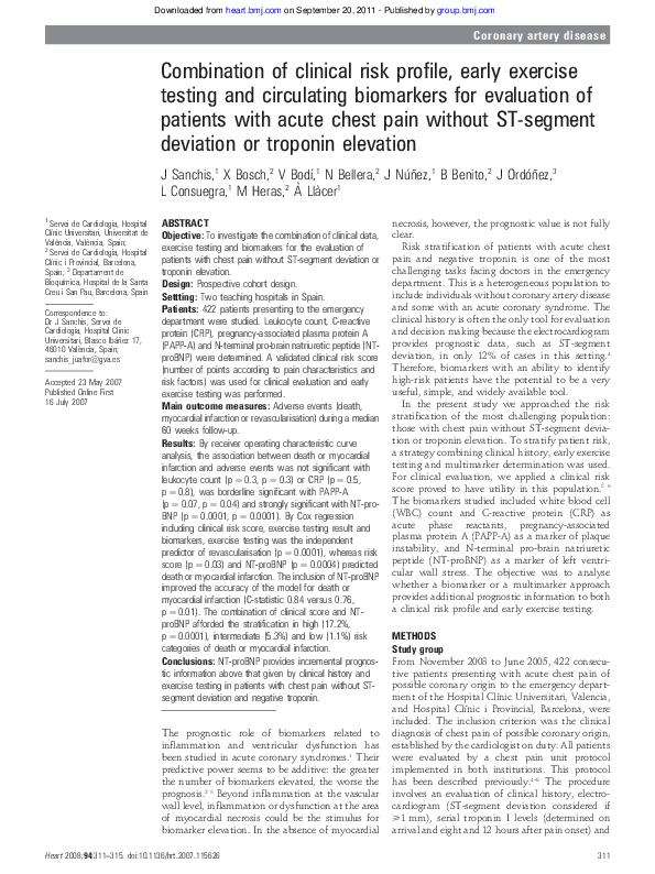 (PDF) Combination of clinical risk profile, early exercise testing and ...