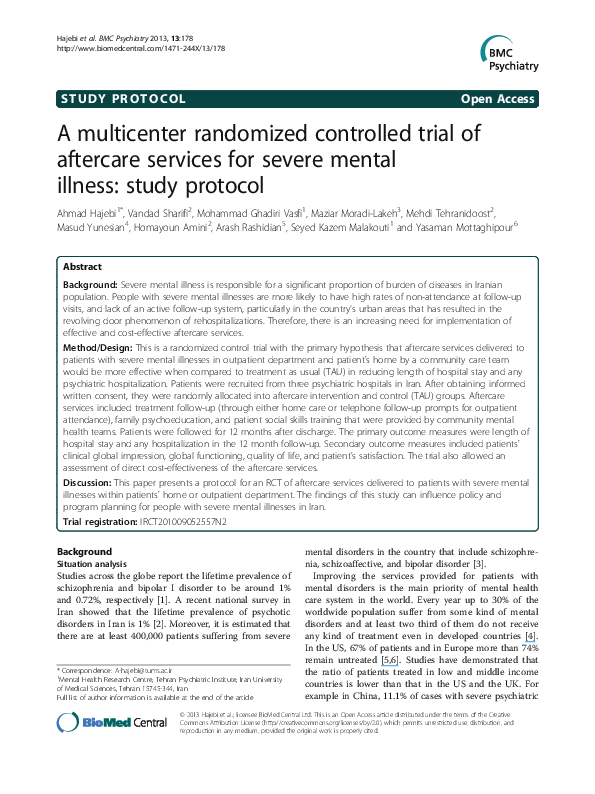 (PDF) A multicenter randomized controlled trial of aftercare services ...