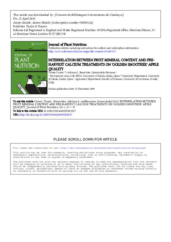 (PDF) INTERRELATION BETWEEN FRUIT MINERAL CONTENT AND PREHARVEST CALCIUM TREATMENTS ON ‘GOLDEN