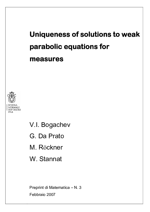 (PDF) Uniqueness of solutions to weak parabolic equations for measures