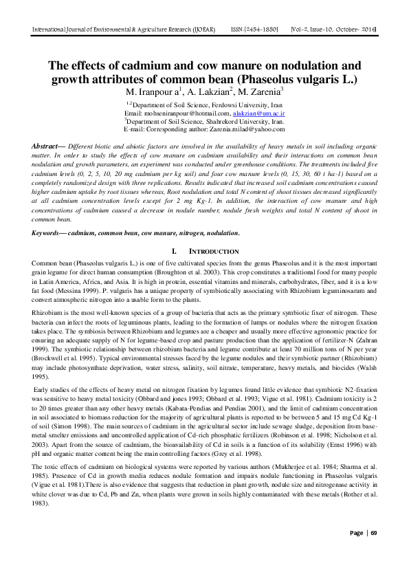 (PDF) The effects of cadmium and cow manure on nodulation and growth ...