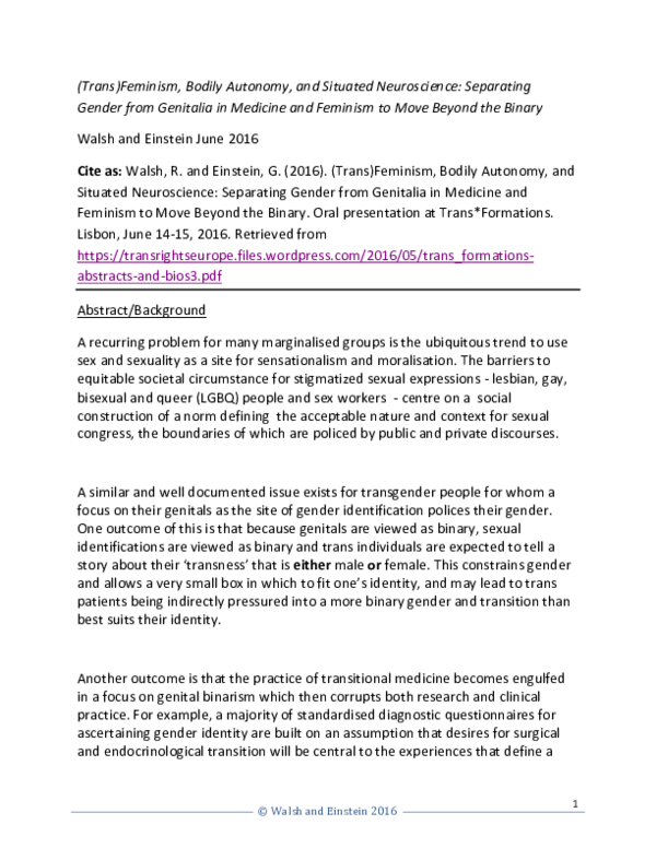 (PDF) (Trans)Feminism, Bodily Autonomy, and Situated Neuroscience