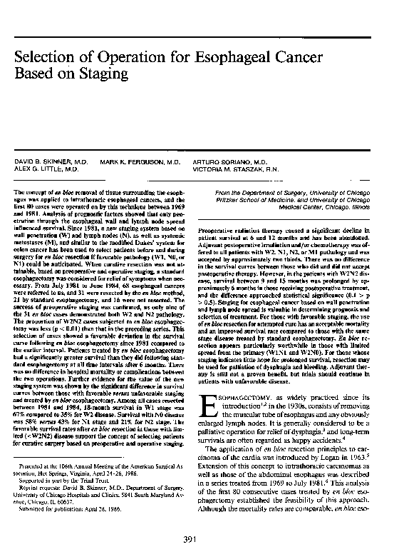 (PDF) Selection of Operation for Esophageal Cancer Based on Staging