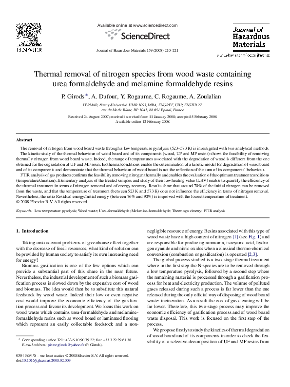 (PDF) Thermal removal of nitrogen species from wood waste containing