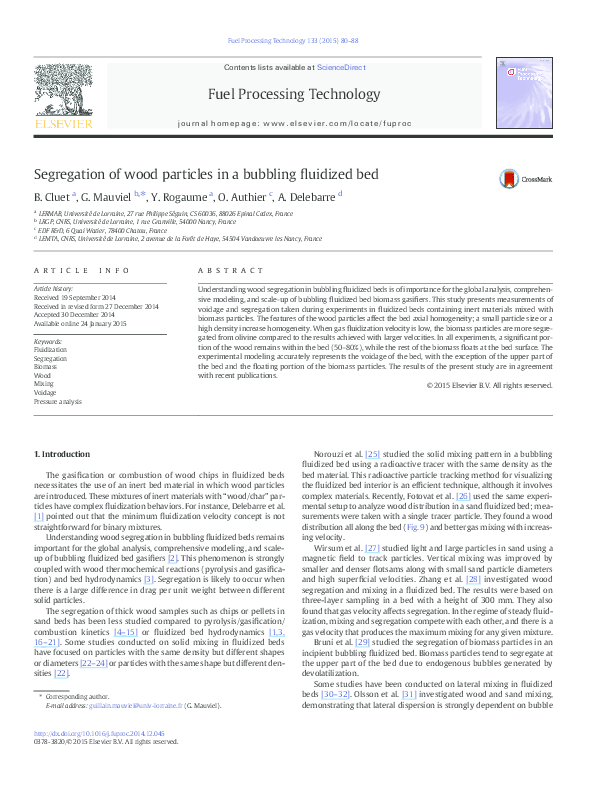 (PDF) Segregation of wood particles in a bubbling fluidized bed