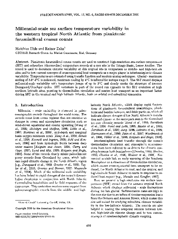 Millennial-scale sea surface temperature variability in the western tropical North Atlantic from planktonic foraminiferal census counts