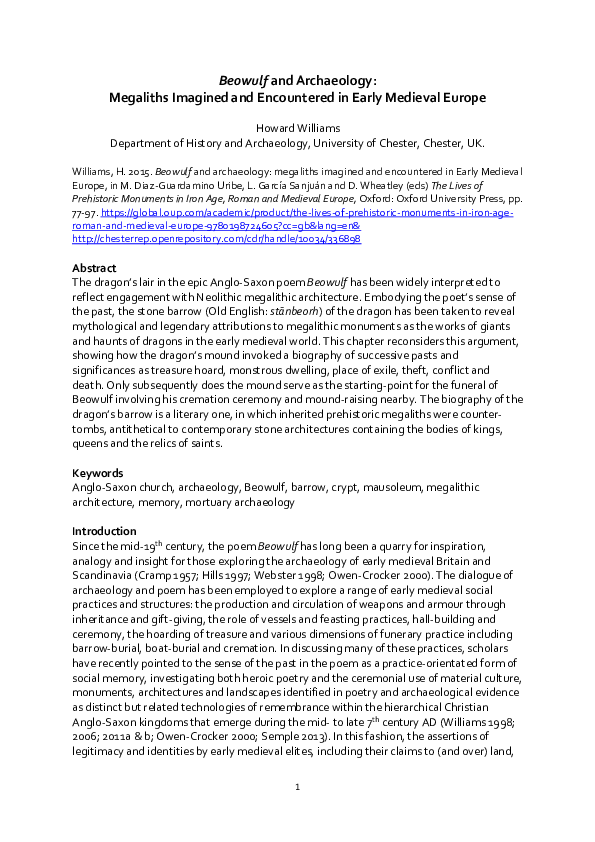 Beowulf and archaeology: megaliths imagined and encountered in Early Medieval Europe