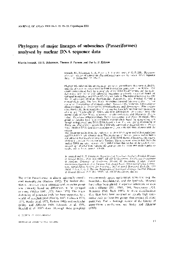 (PDF) Phylogeny of major lineages of suboscines (Passeriformes ...