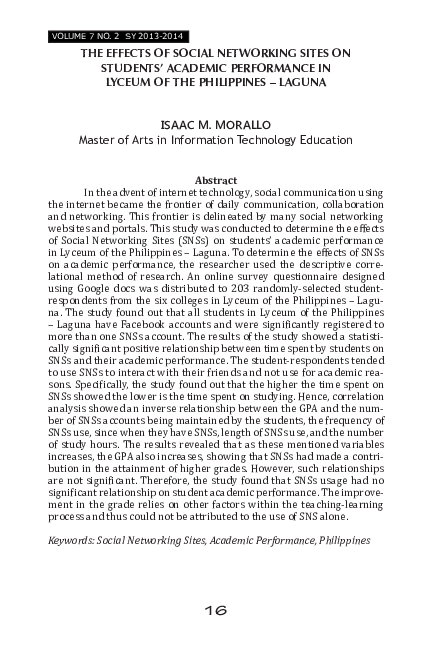 (PDF) THE EFFECTS OF SOCIAL NETWORKING SITES ON STUDENTS' ACADEMIC ...