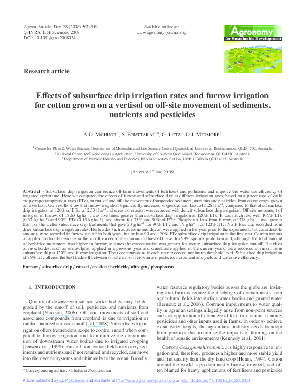 (PDF) Effects of subsurface drip irrigation rates and furrow irrigation ...