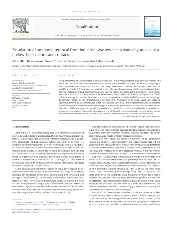 (PDF) Simulation of ammonia removal from industrial wastewater streams ...