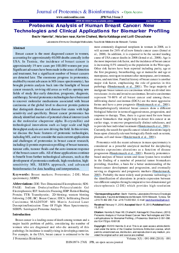 (PDF) Proteomic Analysis of Human Breast Cancer: New Technologies and ...