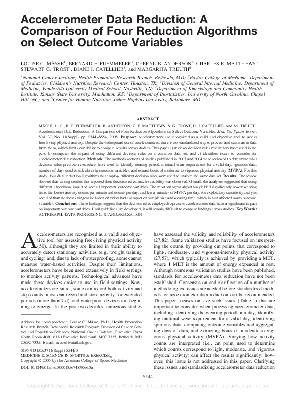 (PDF) Accelerometer Data Reduction: A Comparison of Four Reduction ...