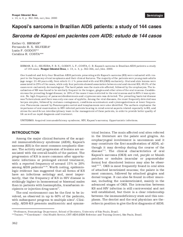 (PDF) Kaposi s in Brazilian AIDS patients a study of 144 cases