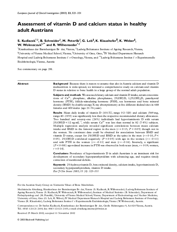 (PDF) Assessment of vitamin D and calcium status in healthy adult