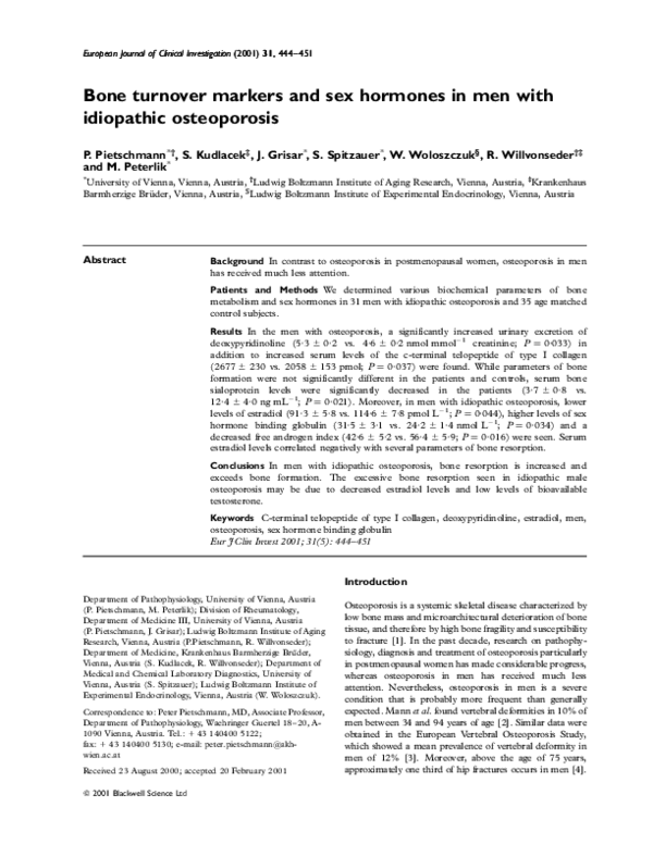 (PDF) Bone turnover markers and sex hormones in men with idiopathic ...