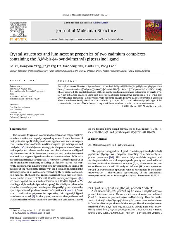 (PDF) Crystal structures and luminescent properties of two cadmium ...