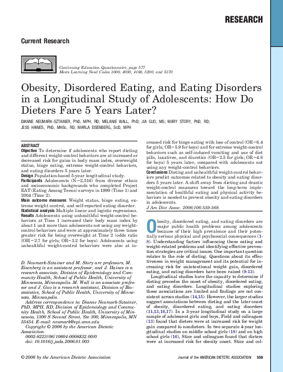 (PDF) Obesity, Disordered Eating, and Eating Disorders in a ...