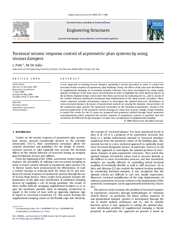 (PDF) Torsional seismic response control of asymmetric-plan systems by ...