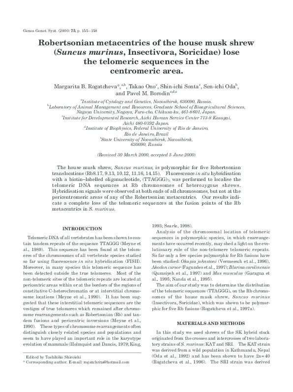(PDF) Robertsonian metacentrics of the house musk shrew (Suncus murinus ...