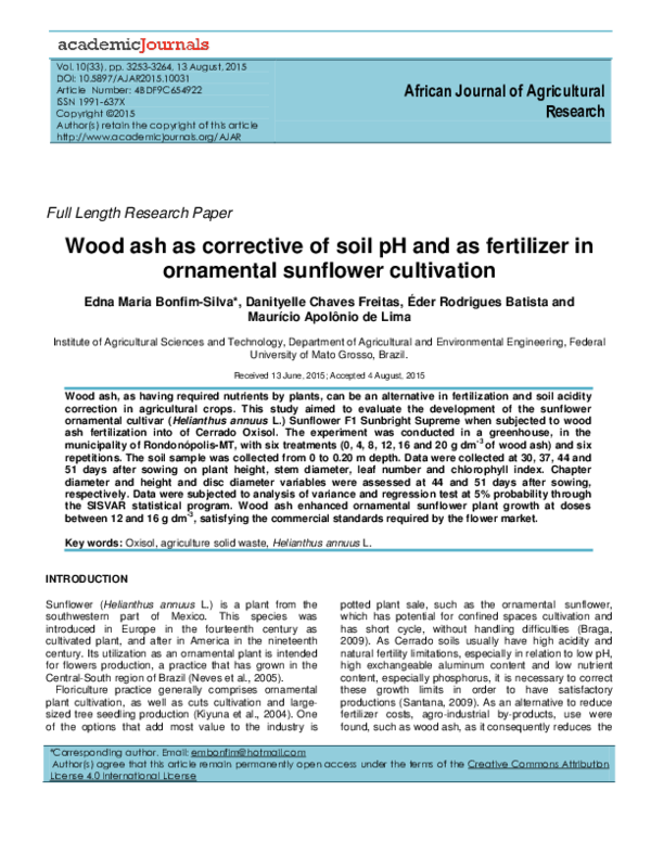(PDF) Wood ash as corrective of soil pH and as fertilier in ornamental