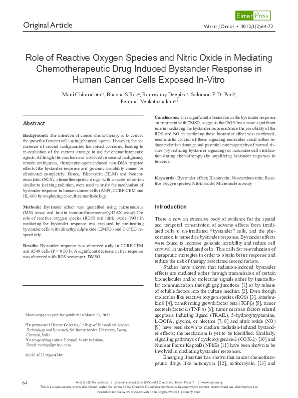 (PDF) Role of Reactive Oxygen Species and Nitric Oxide in Mediating ...