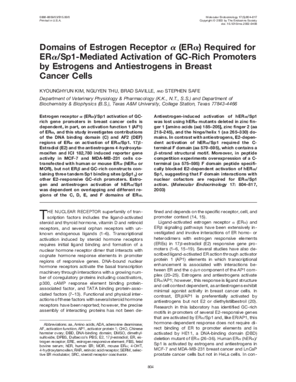 (PDF) Domains of Estrogen Receptor (ER) Required for ER/Sp1-Mediated ...