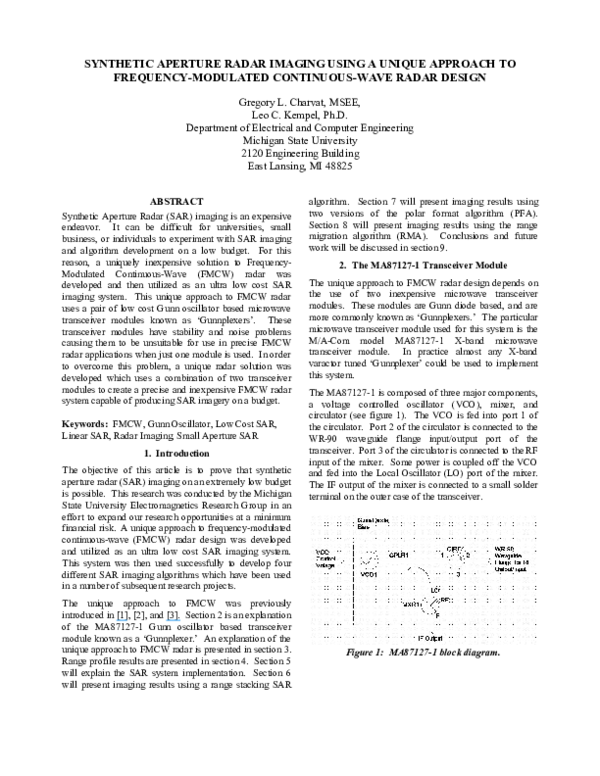 (PDF) Synthetic aperture radar imaging using a unique approach to ...