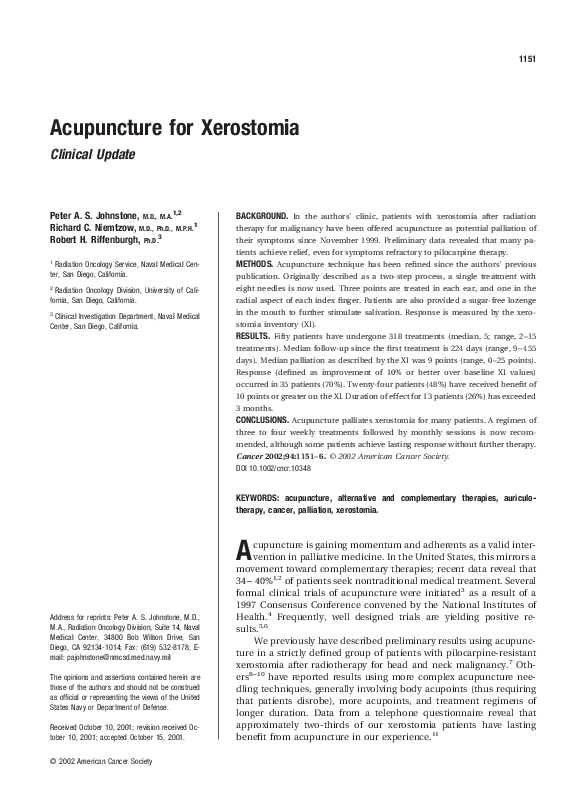 (PDF) Acupuncture for xerostomia Richard Niemtzow Academia.edu