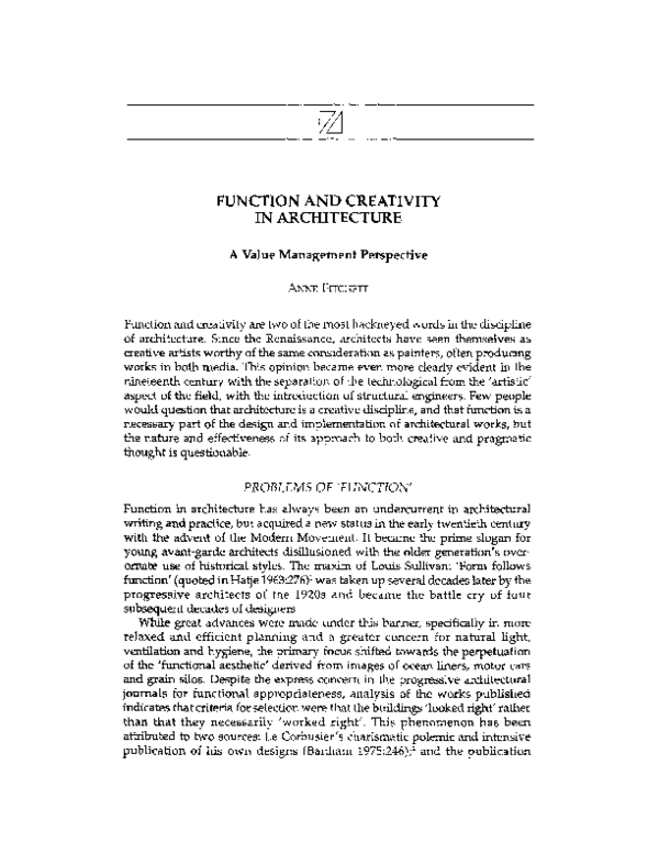 (PDF) Function and creativity in architecture