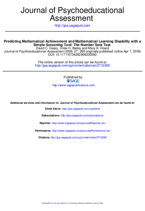 (PDF) Predicting Mathematical Achievement and Mathematical Learning ...
