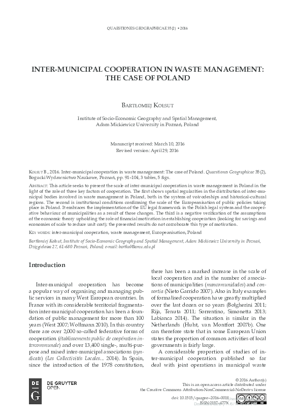 (PDF) Inter-municipal cooperation in waste management: the case of Poland