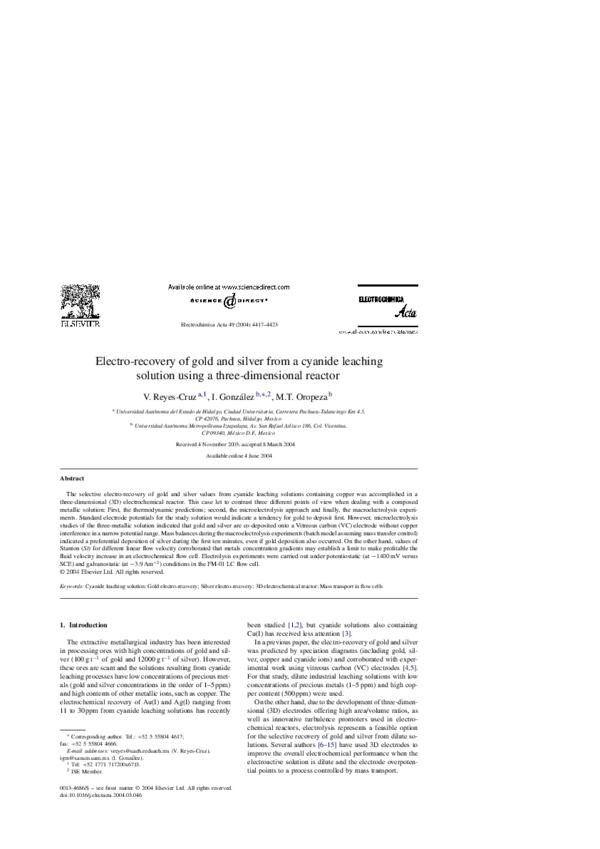 (PDF) Electro-recovery of gold and silver from a cyanide leaching ...