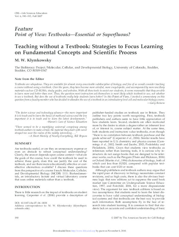 (PDF) Teaching without a Textbook: Strategies to Focus Learning on ...