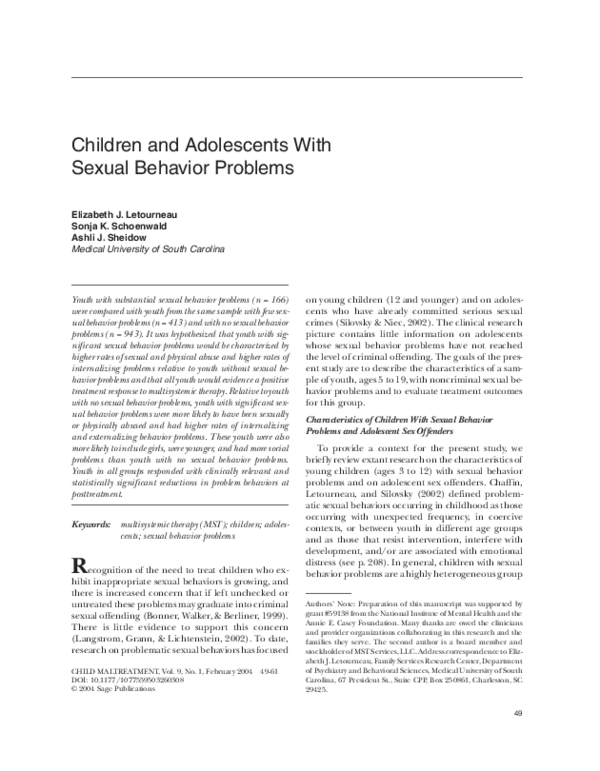 (PDF) Children and Adolescents with Sexual Behavior Problems