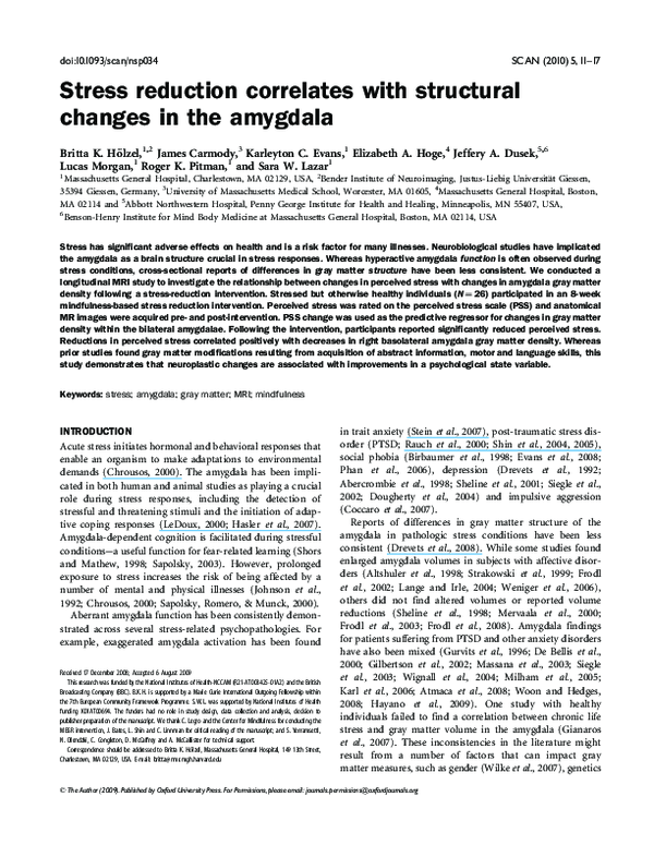 (PDF) Stress reduction correlates with structural changes in the amygdala