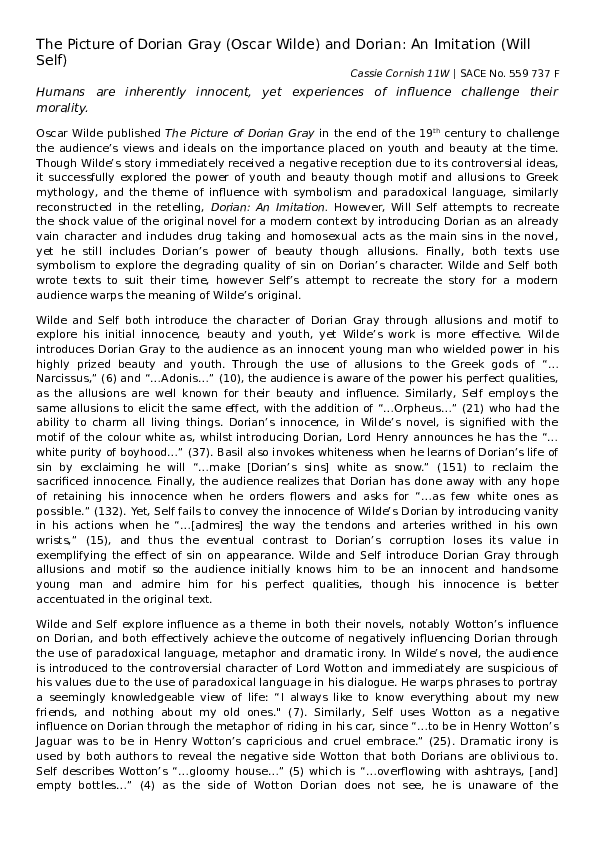 (DOC) Comparision and Analysis of The Picture of Dorian Gray and the re