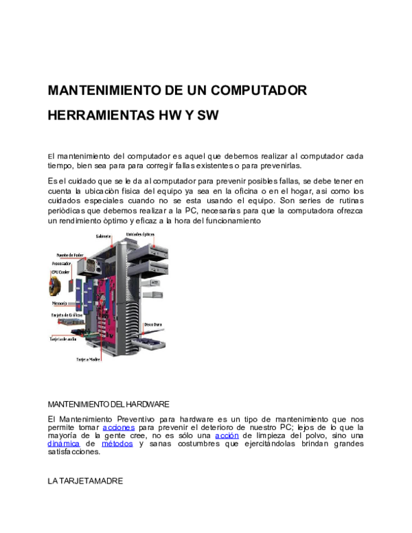 (DOC) MANTENIMIENTO DE UN COMPUTADOR HERRAMIENTAS HW Y SW