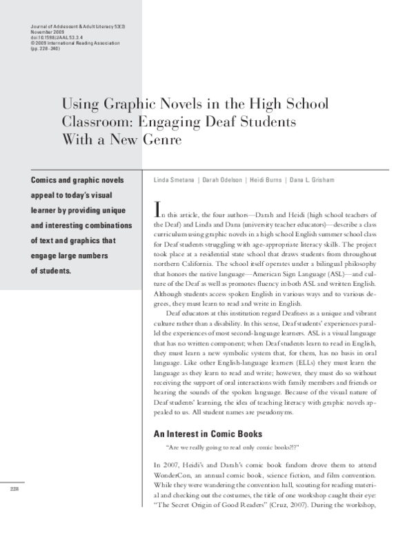 (PDF) Using Graphic Novels in the High School Classroom Engaging Deaf