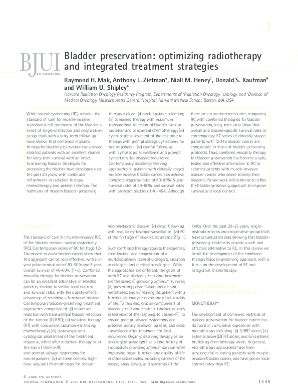 (PDF) Bladder preservation: optimizing radiotherapy and integrated ...