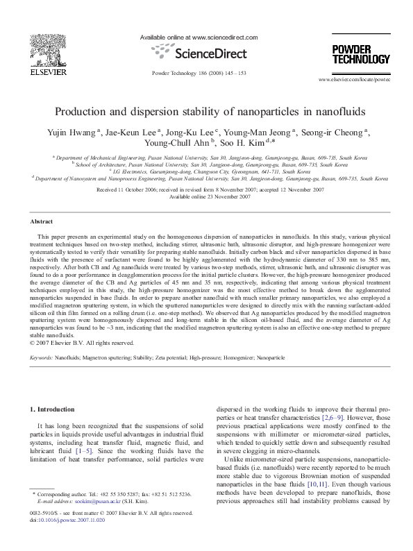 (PDF) Production and dispersion stability of nanoparticles in nanofluids