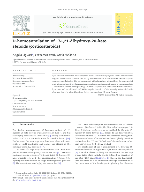 Pdf D Homoannulation Of 17a 21 Dihydroxy 20 Keto Steroids
