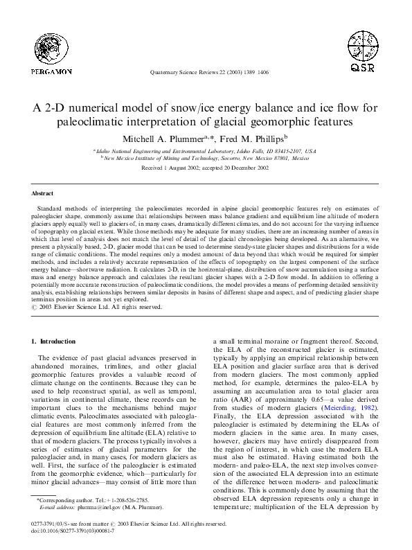 (PDF) A 2-D numerical model of snow/ice energy balance and ice flow for ...