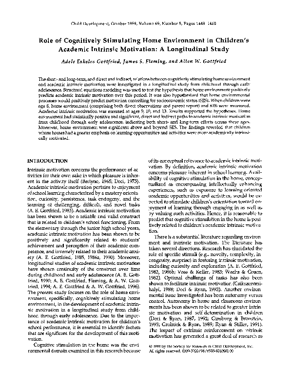 (PDF) Role of Cognitively Stimulating Home Environment in Children's ...