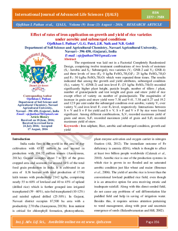 (PDF) Effect of rates of iron application on growth and yield of rice ...