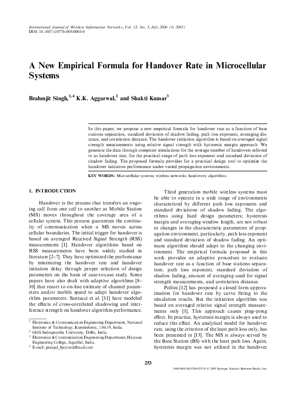 (PDF) A New Empirical Formula for Handover Rate in Microcellular Systems