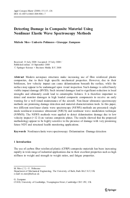 (PDF) Detecting Damage in Composite Material Using Nonlinear Elastic ...