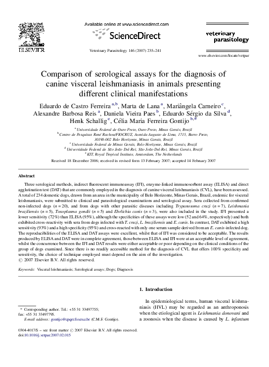(PDF) Comparison of serological assays for the diagnosis of canine ...